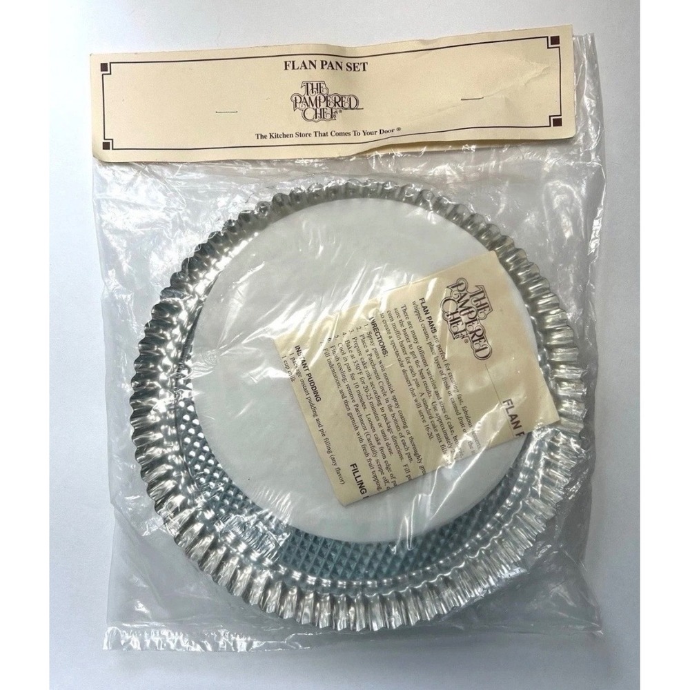 Pampered Chef Flan Pan Set 2 10 Inch Tinned Steel Pans Vintage 4425 NIP